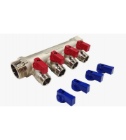 Коллектор 3/4" на 4вых. 1/2" с отсекающими кранами AQUALINK