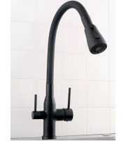 Смеситель для кухни с фильтром DIADONNA D49-19027BL гибкий излив, черный/хром, латунь, гайка