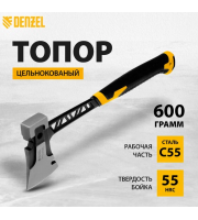 Топор цельнокованный ,600гр,двухкомпон.обрезин. рукоятка Denzel 21499